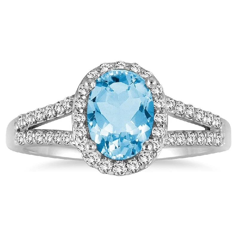 1 1/4 Carat Oval Blue Topaz and Diamond Ring in 10K White Gold