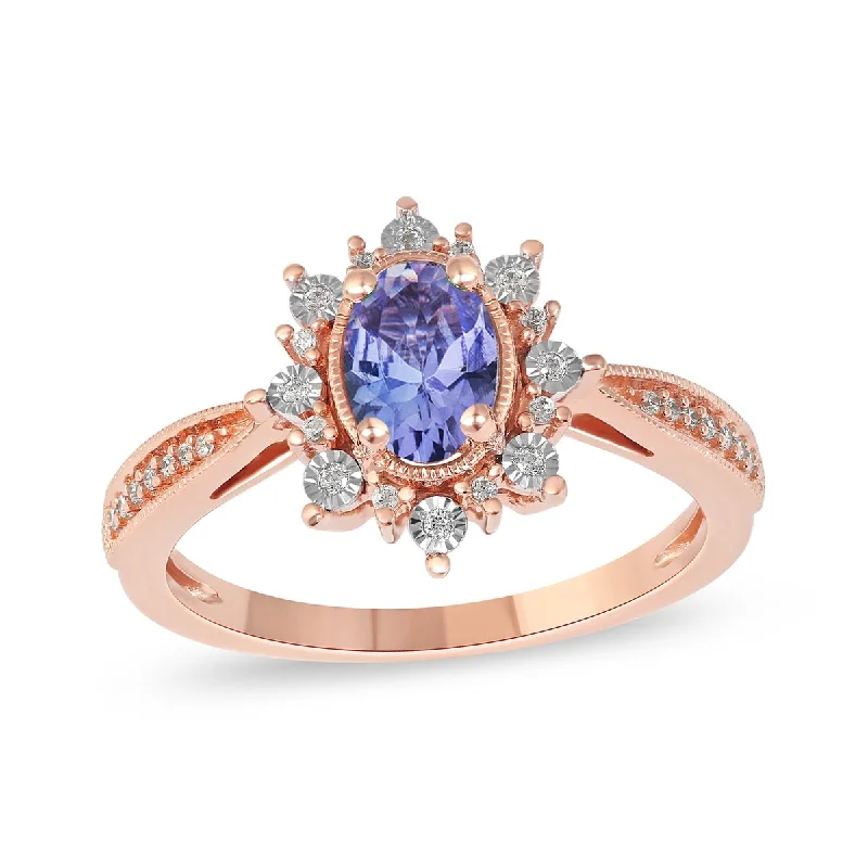 1/10ct TDW Diamond and Tanzanite Gemstone Halo Ring in 10k Rose Gold