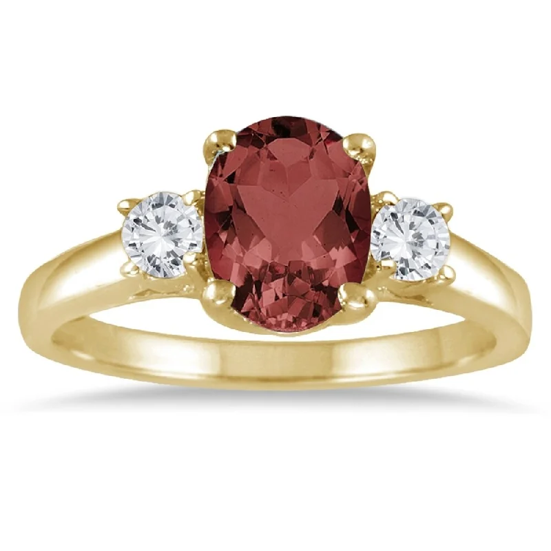 1 3/4 Carat Garnet and Diamond Three Stone Ring 14K Yellow Gold