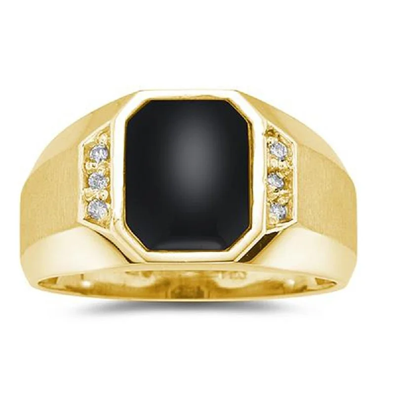 10K Yellow Gold Onyx and Diamond Men's Ring