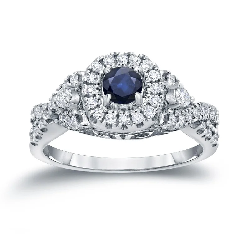 14k Gold 1/4ct Blue Sapphire and 2/5ct TDW Diamond Engagement Ring H