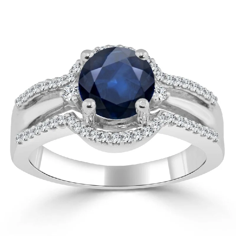 14k Gold 1ct Blue Sapphire and 1/5ct TDW Diamond Halo Engagement Ring by Auriya