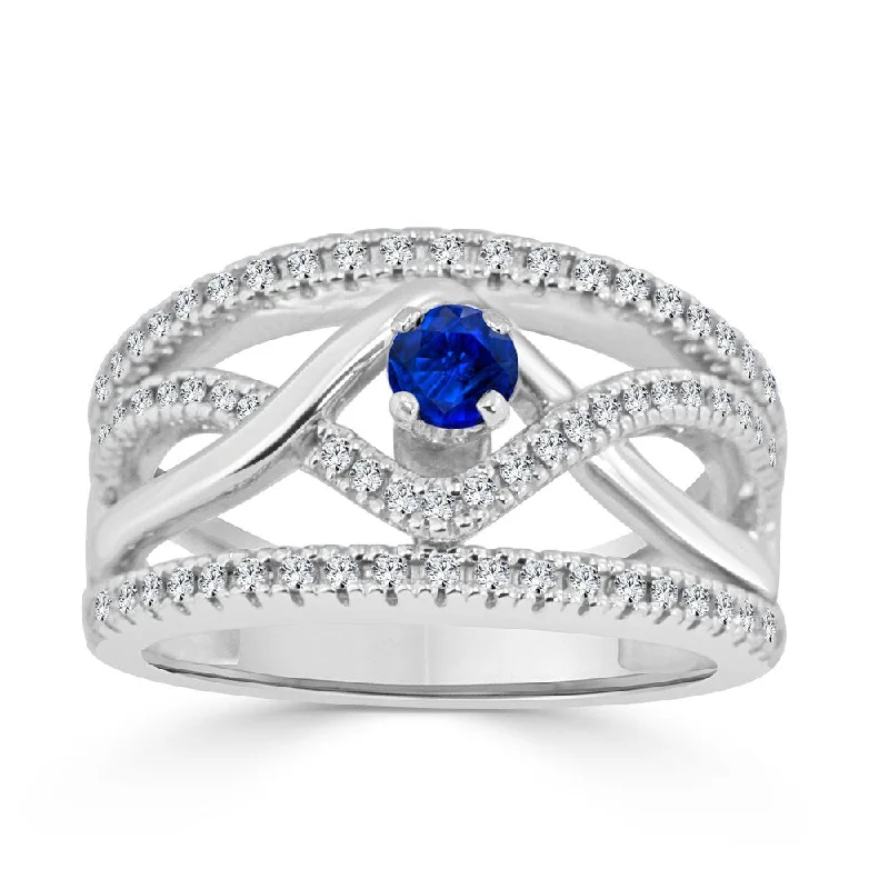 14k Gold Infinity Inspired 1/4ct Blue Sapphire and 1/6ct TDW Diamond Engagement Ring by Auriya