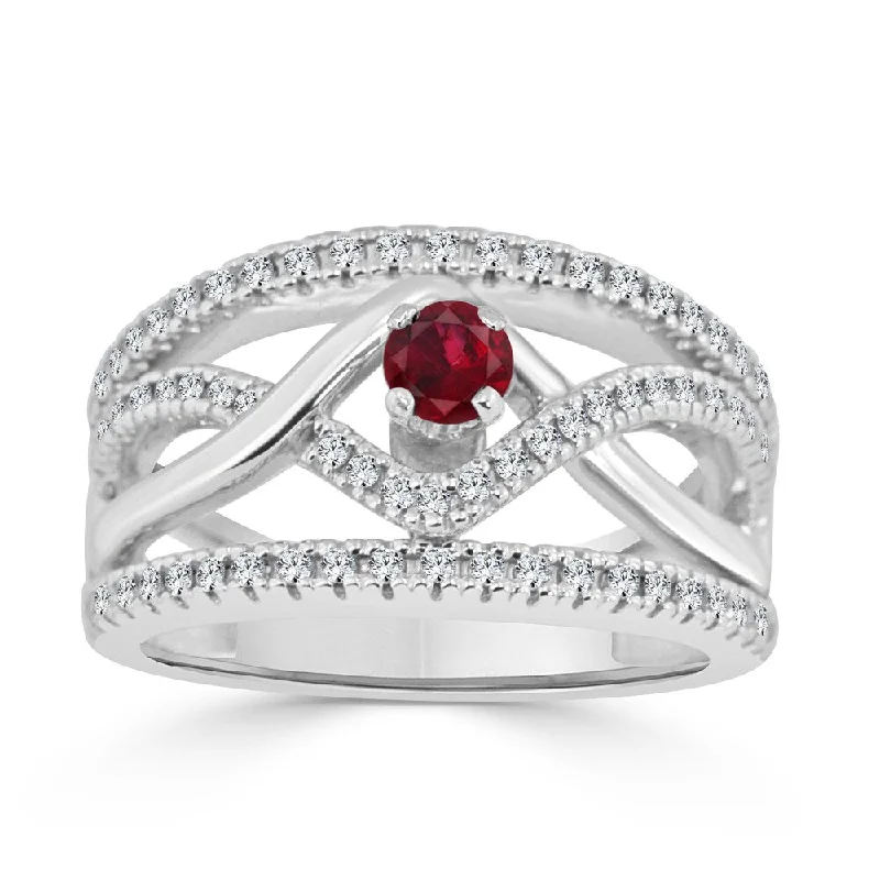 14k Gold Infinity Inspired 1/4ct Ruby and 1/6ct TDW Diamond Engagement Ring by Auriya