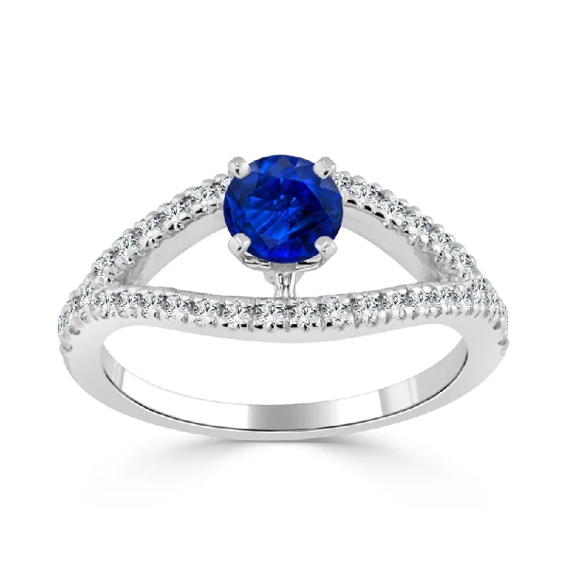 14k Gold Modern Split-Shank 2/5ct Blue Sapphire and 1/3ct TDW Diamond Engagement Ring by Auriya