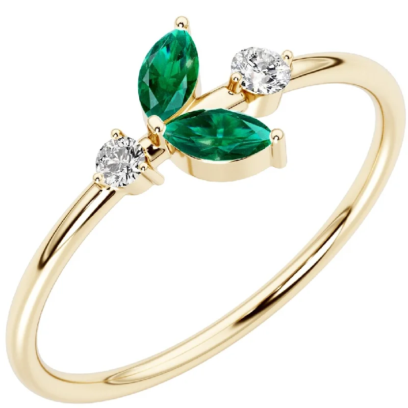 14k Gold Plated Sterling Silver 1.55 ct Emerald and Lab Diamond Stackable Ring