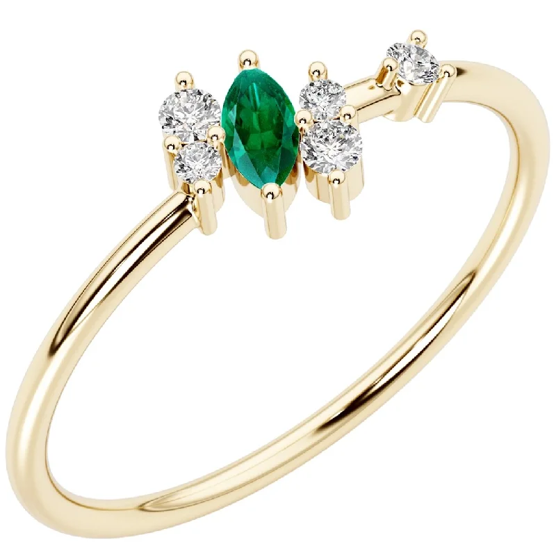 14k Gold Plated Sterling Silver Emerald and Lab Diamond Round Ring