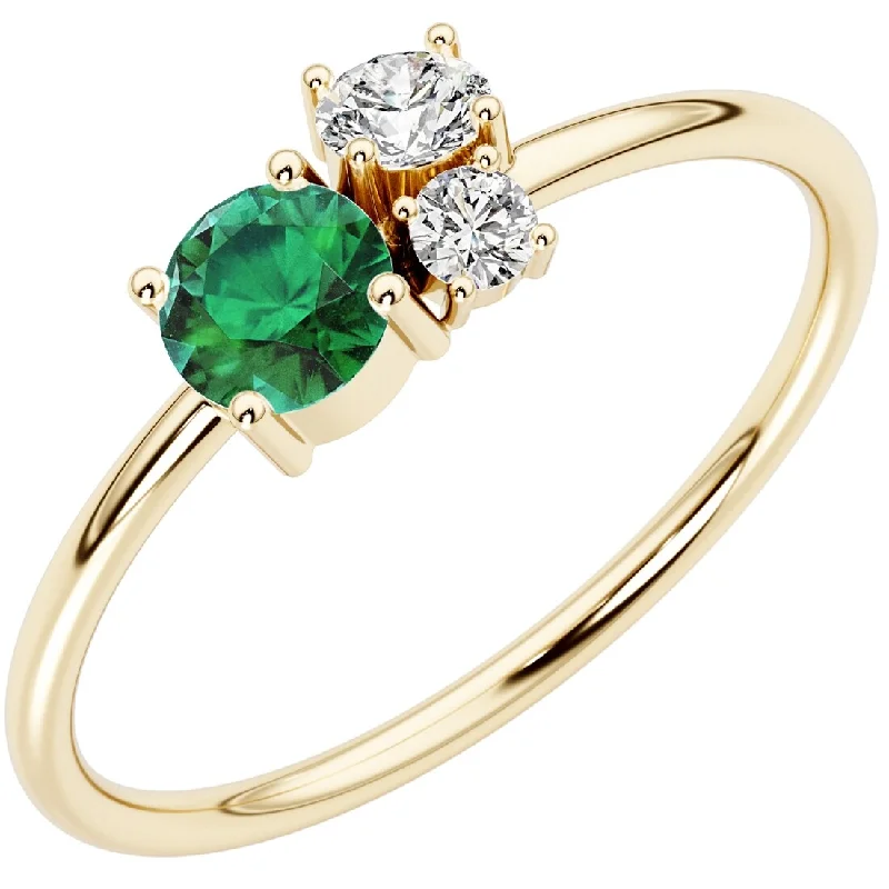 14k Gold Plated Sterling Silver Emerald and Lab Diamond Stackable Ring