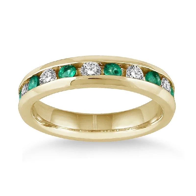 3/4 Carat Emerald and Diamond Band in 14k Yellow Gold