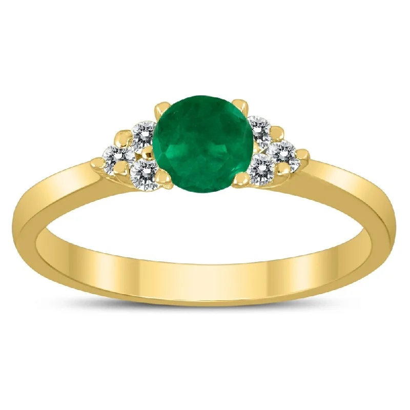 4MM Emerald and Diamond Cynthia Ring in 10K Yellow Gold