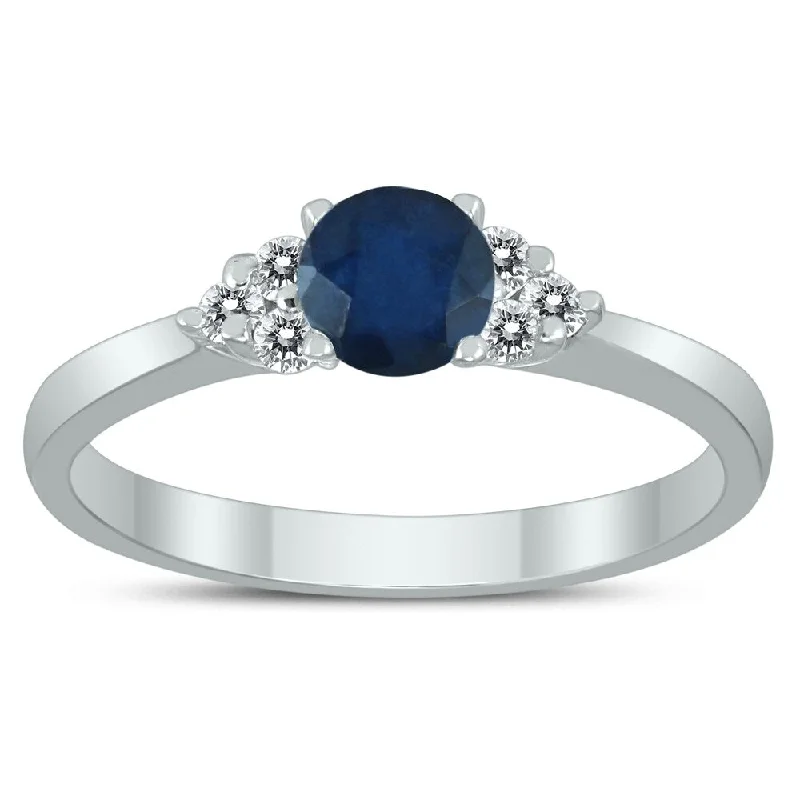 4MM Sapphire and Diamond Cynthia Ring in 10K White Gold