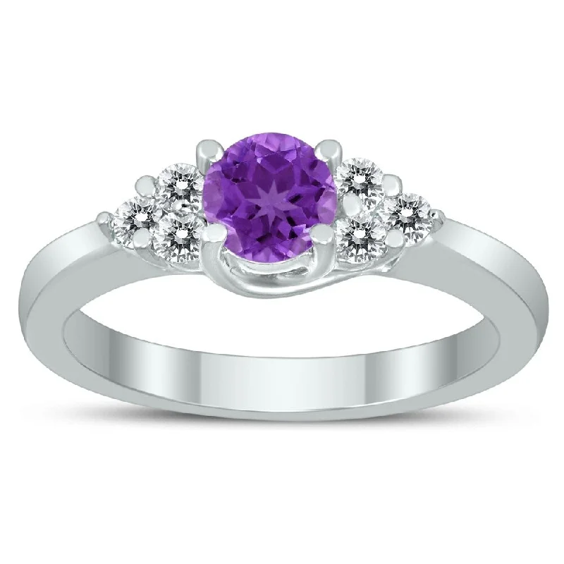 5MM Amethyst and Diamond Cynthia Ring in 10K White Gold