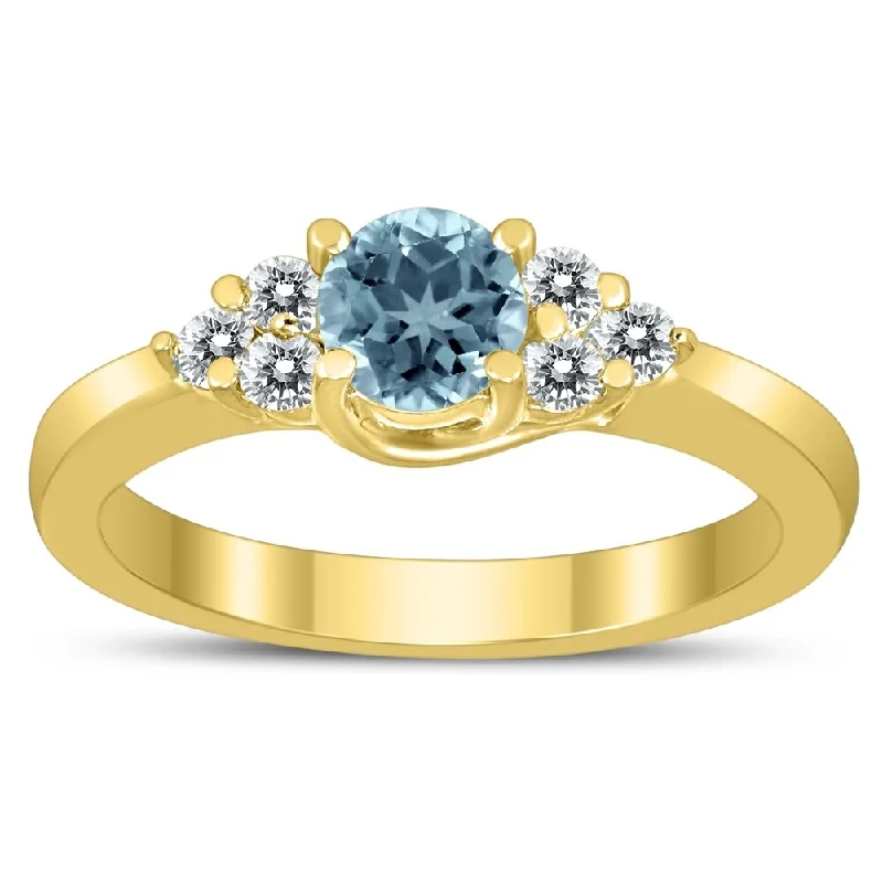 5MM Aquamarine and Diamond Cynthia Ring in 10K Yellow Gold