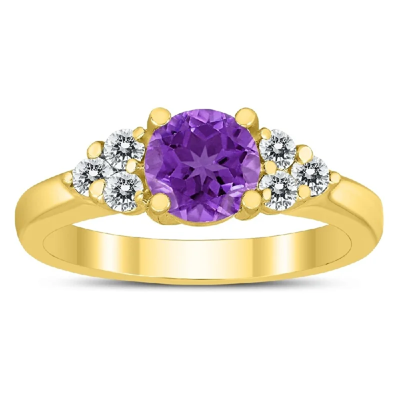 6MM Amethyst and Diamond Cynthia Ring in 10K Yellow Gold