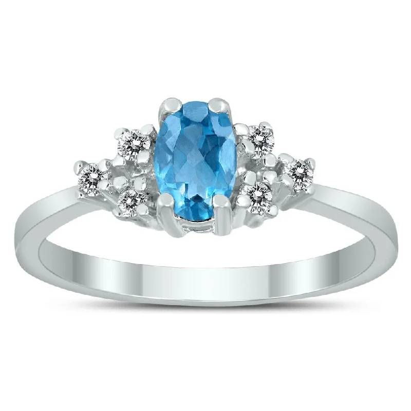 6X4MM Blue Topaz and Diamond Regal Ring in 10K White Gold