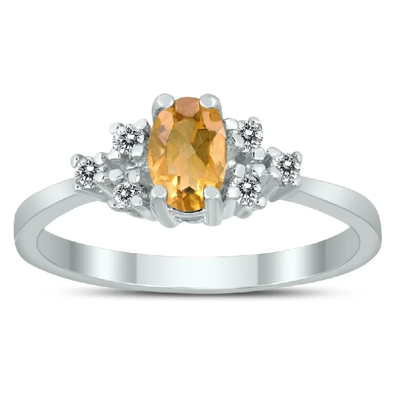 6X4MM Citrine and Diamond Regal Ring in 10K White Gold