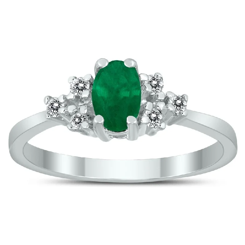 6X4MM Emerald and Diamond Regal Ring in 10K White Gold