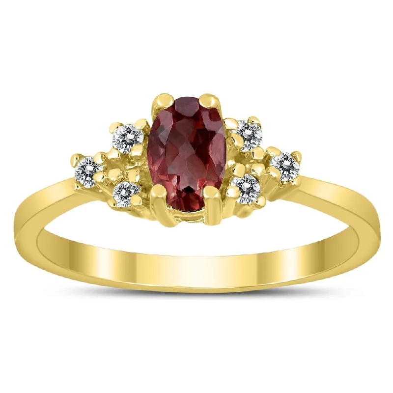 6X4MM Garnet and Diamond Regal Ring in 10K Yellow Gold