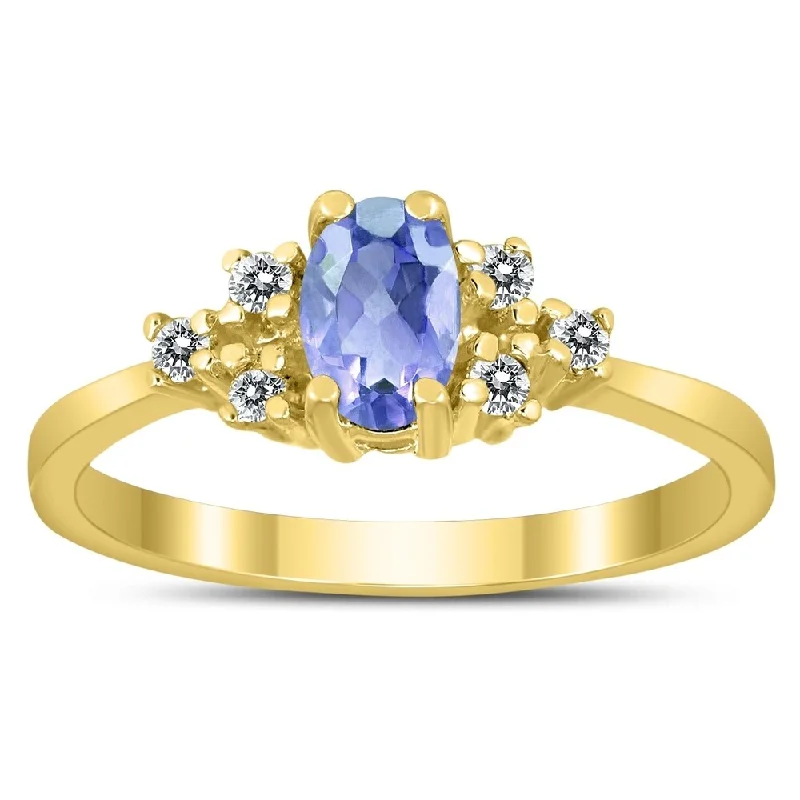 6X4MM Tanzanite and Diamond Regal Ring in 10K Yellow Gold