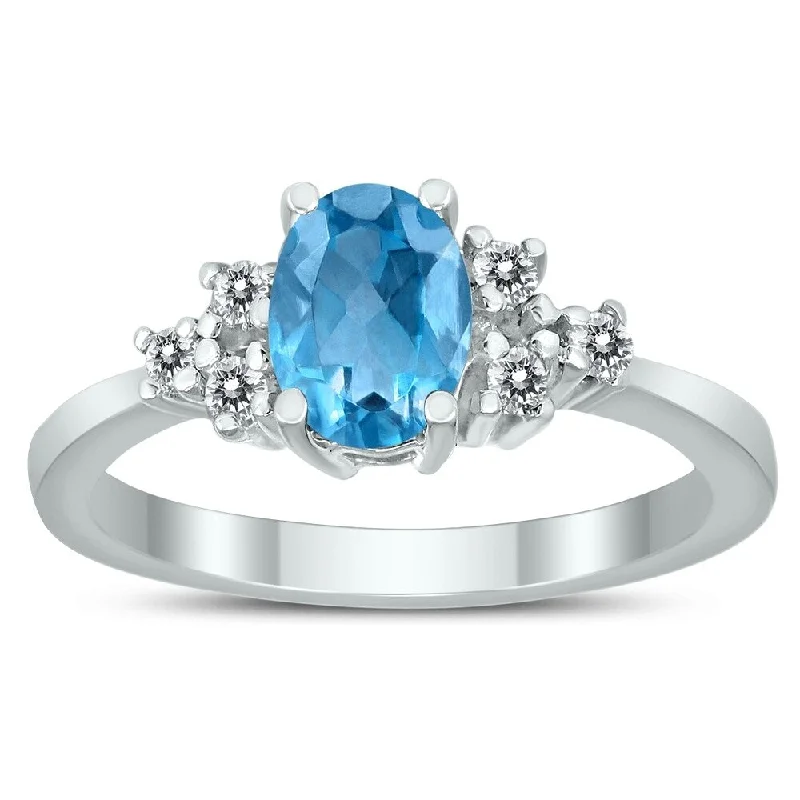 7X5MM Blue Topaz and Diamond Regal Ring in 10K White Gold