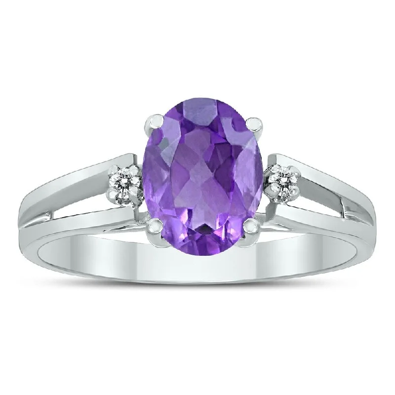 8X6MM Amethyst and Diamond Open Three Stone Ring in 10K White Gold