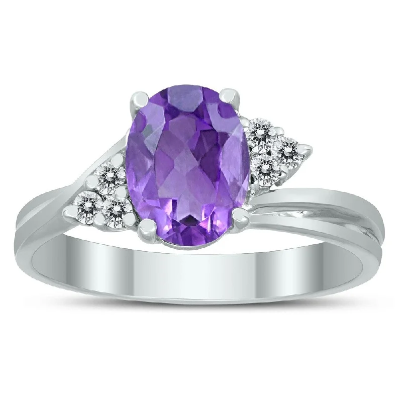 8X6MM Amethyst and Diamond Twist Ring in 10K White Gold