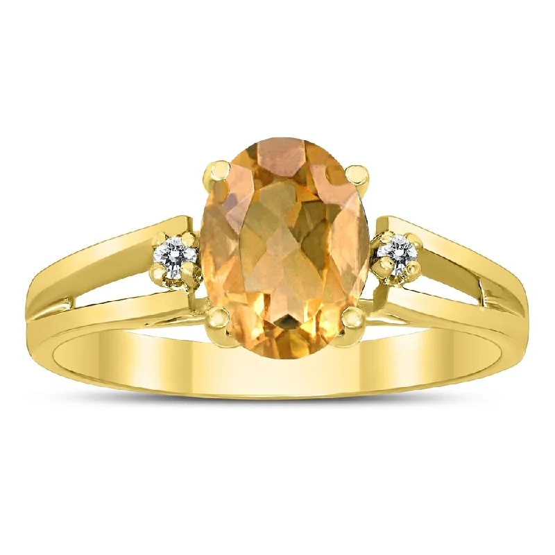 8X6MM Citrine and Diamond Open Three Stone Ring in 10K Yellow Gold