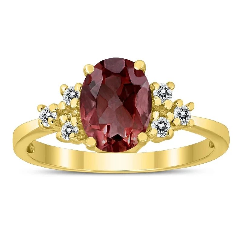 8X6MM Garnet and Diamond Regal Ring in 10K Yellow Gold