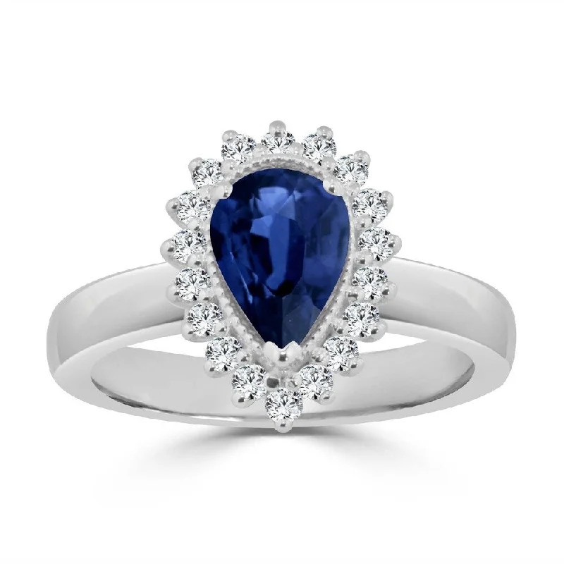 Auriya 1 1/2ct Pear Shaped Blue Sapphire and 1/3ctw Halo Diamond Engagement Ring 14k Gold