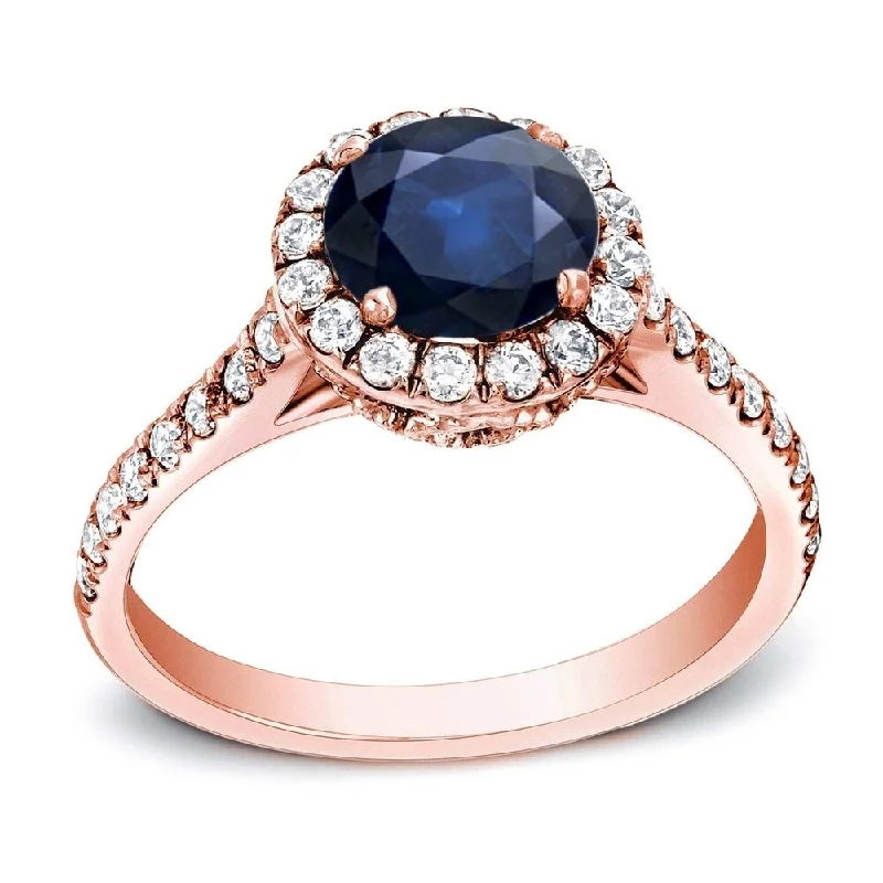 Auriya 1 1/4ct Blue Sapphire and 1/2ctw Halo Diamond Engagement Ring 14K Gold (H-I, SI1-SI2)