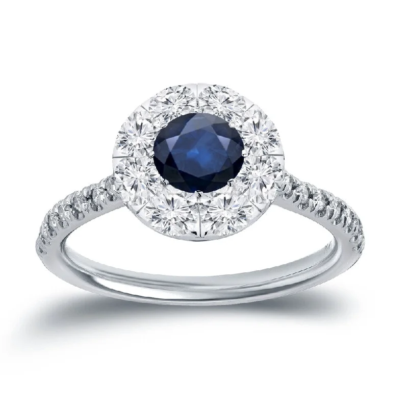 Auriya 1/2ct Blue Sapphire and 4/5ctw Halo Diamond Engagement Ring 14k Gold