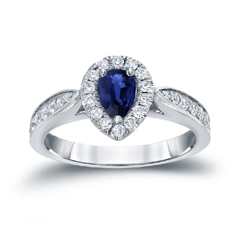 Auriya 1/2ct Pear Shaped Blue Sapphire and 1/4ctw Halo Diamond Engagement Ring 14kt Gold (H-I, I1-I2)