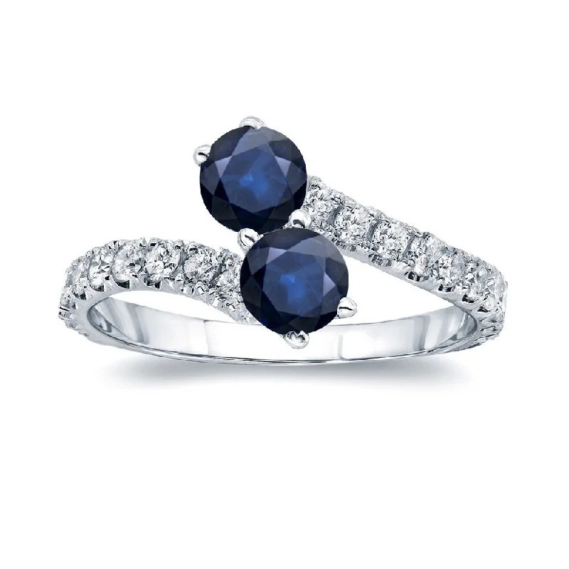 Auriya 14k Gold 1 1/2ct Blue Sapphire and 1/2ctw 2-stone Diamond Engagement Ring