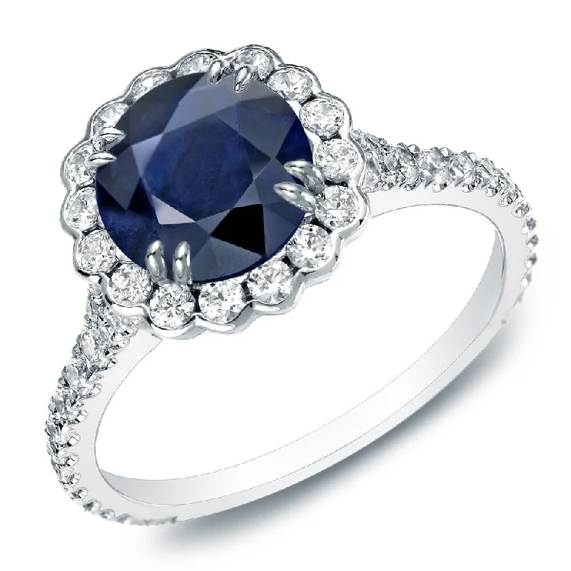 Auriya 14k Gold 1 1/2ct Blue Sapphire and 4/5ctw Halo Diamond Engagement Ring (H-I, SI1-SI2)