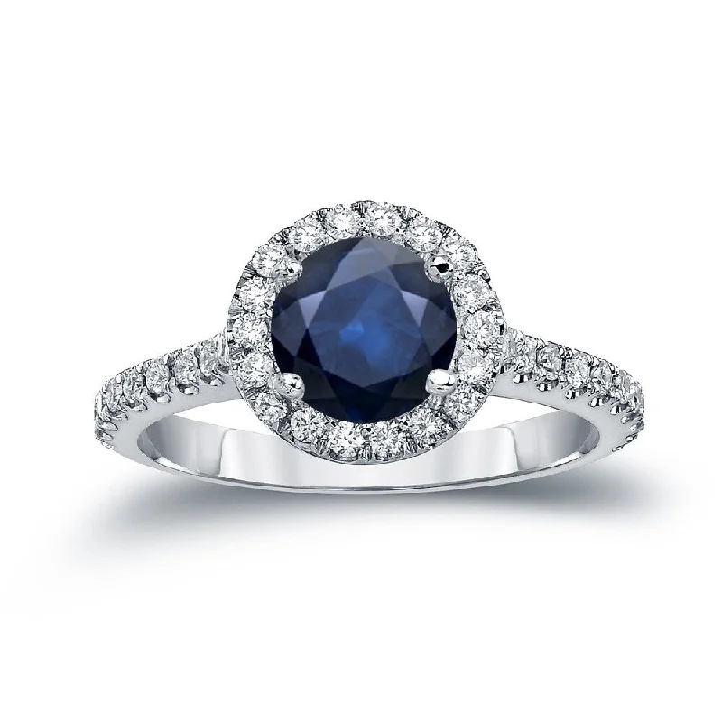 Auriya 14k Gold 1 1/2ct Blue Sapphire and Diamond Halo Engagement Ring 2/5ctw (H-I, SI1-SI2)