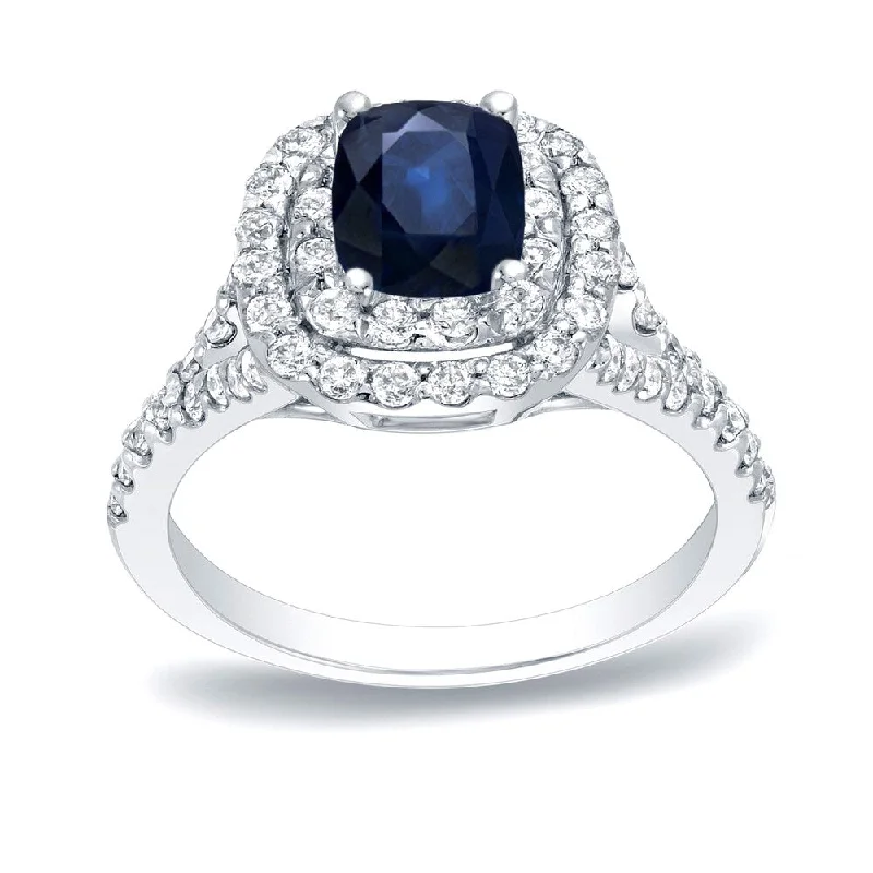 Auriya 14k Gold 1/2ct Cushion-cut Sapphire and Diamond Halo Engagement Ring 3/4ctw