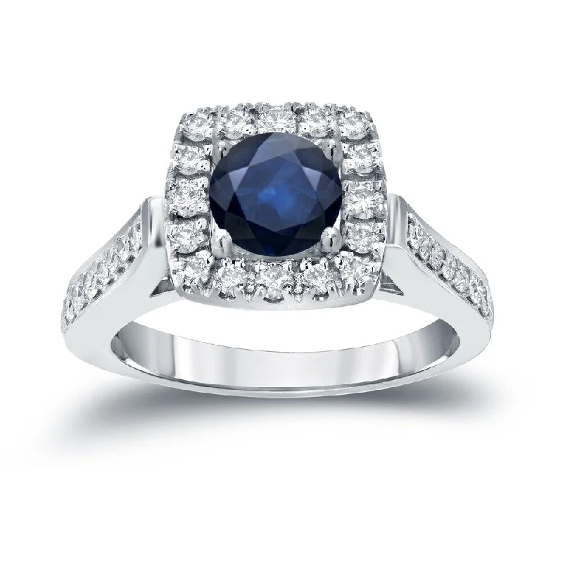 Auriya 14k Gold 1/5ct Blue Sapphire and 1/2ctw Halo Diamond Engagement Ring