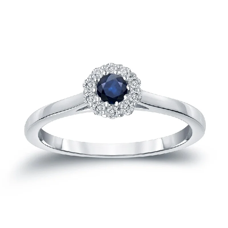 Auriya 14k Gold 1/6ct Blue Sapphire and Halo Diamond Engagement Ring