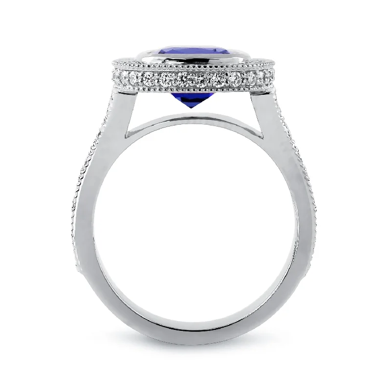 Auriya 14k Gold 3 1/2ct Vintage Cushion-cut Tanzanite Halo Diamond Engagement Ring 1 3/8ctw (H-I, SI1-SI2)