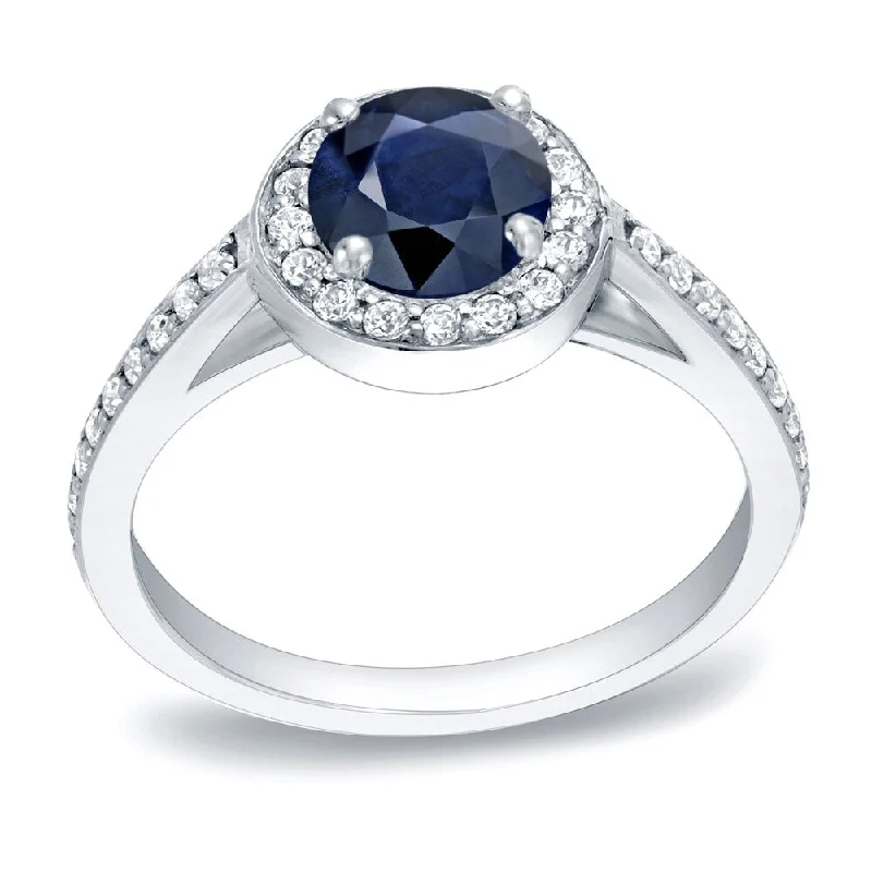 Auriya 14k Gold 3/4ct Blue Sapphire Halo Diamond Engagement Ring 1/3cttw