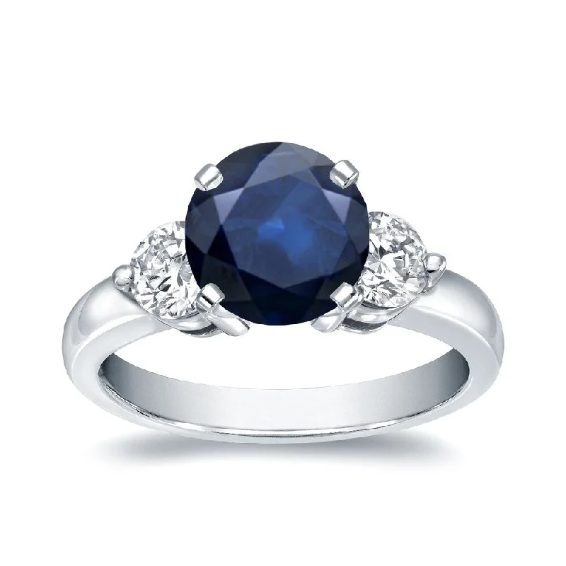 Auriya 3-Stone 1 1/4ct Round Sapphire and 3/4cttw Diamond Engagement Ring 14k White Gold