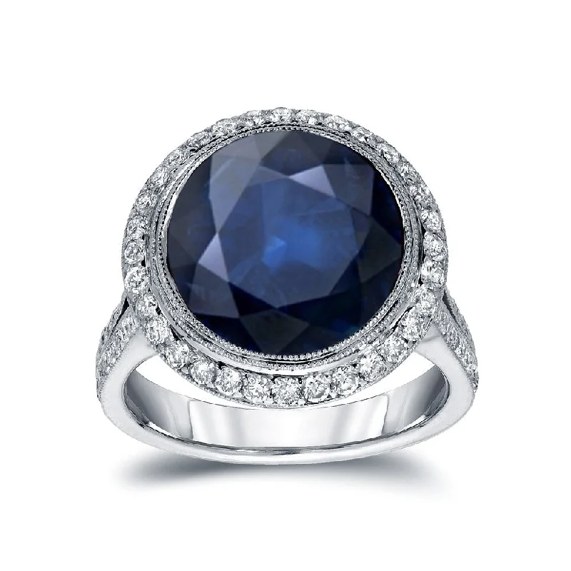 Auriya 5 Carat Blue Sapphire and 3/4ctw Halo Diamond Engagement Ring 14k Gold