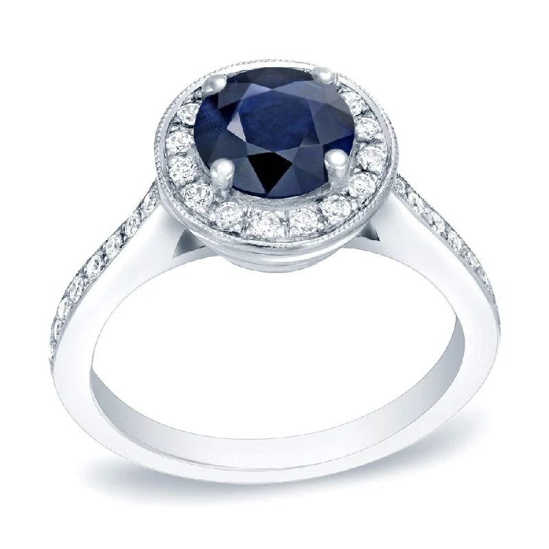 Auriya Modern 1 1/4ct Round Sapphire and 2/5ct TDW Diamond Halo Engagement Ring 14K Gold