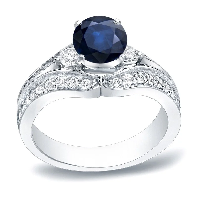 Auriya Modern 1/2ct Blue Sapphire and 3/4ct TDW 3-Stone Diamond Engagement Ring 14k Gold (H-I, SI1-SI2)