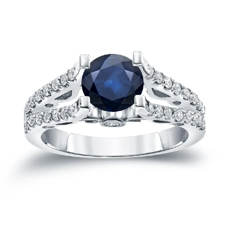 Auriya Modern 1ct Round Blue Sapphire and 1/2ctw Diamond Engagement Ring 14K Gold (H-I, SI1-SI2)