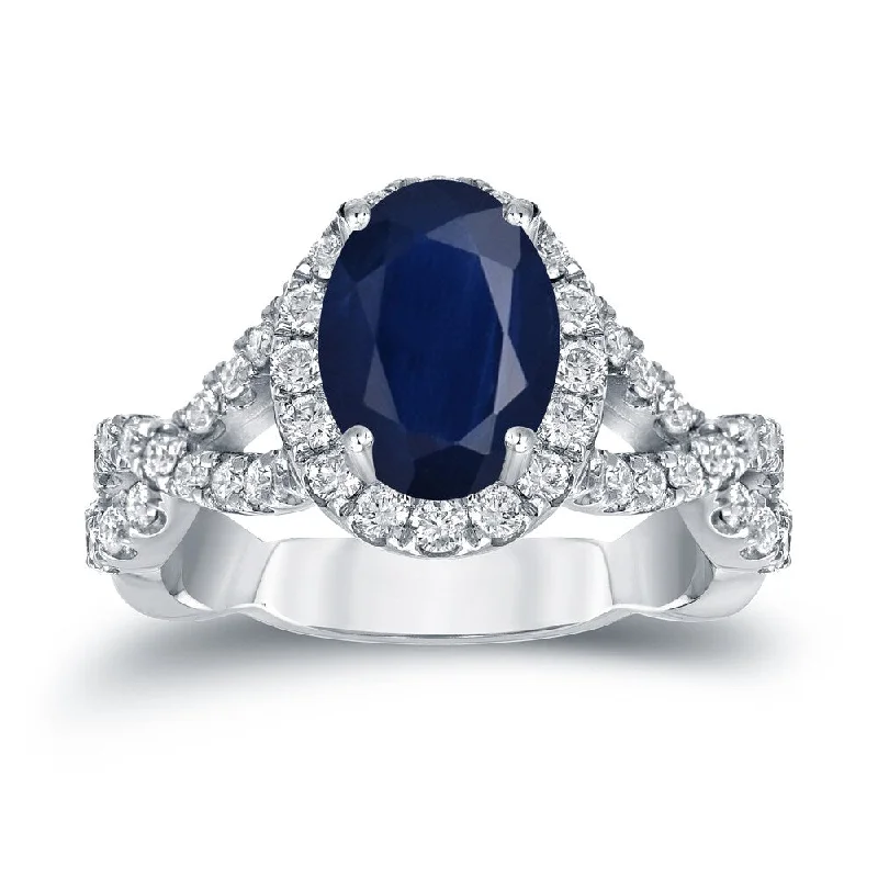 Auriya Platinum 1 1/2ct Blue Sapphire Oval Halo Diamond Engagement Ring 3/5ctw