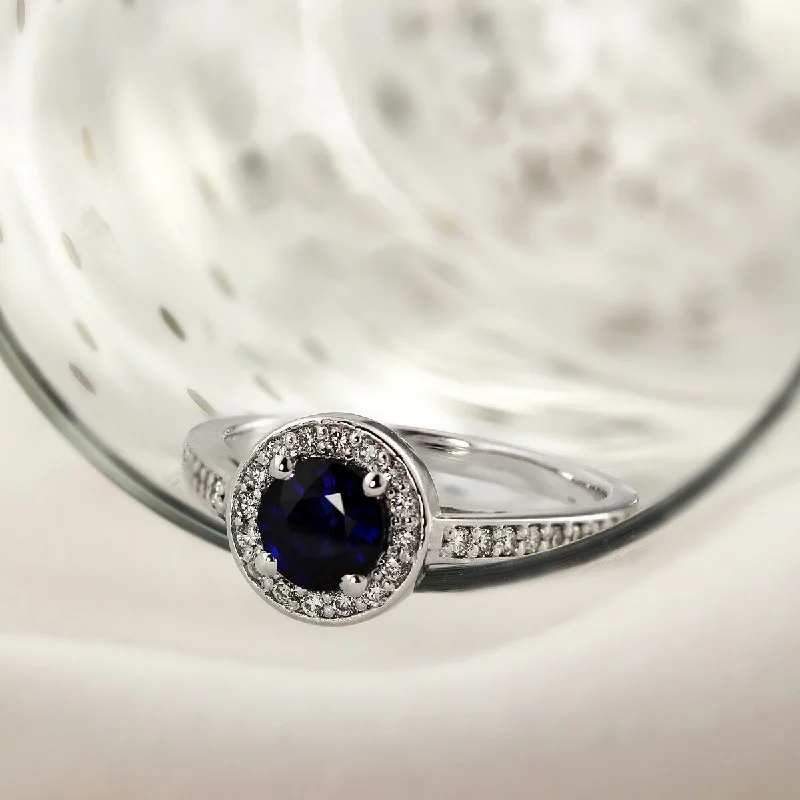 Auriya Platinum 3/4ct Blue Sapphire Halo Diamond Engagement Ring 1/3cttw