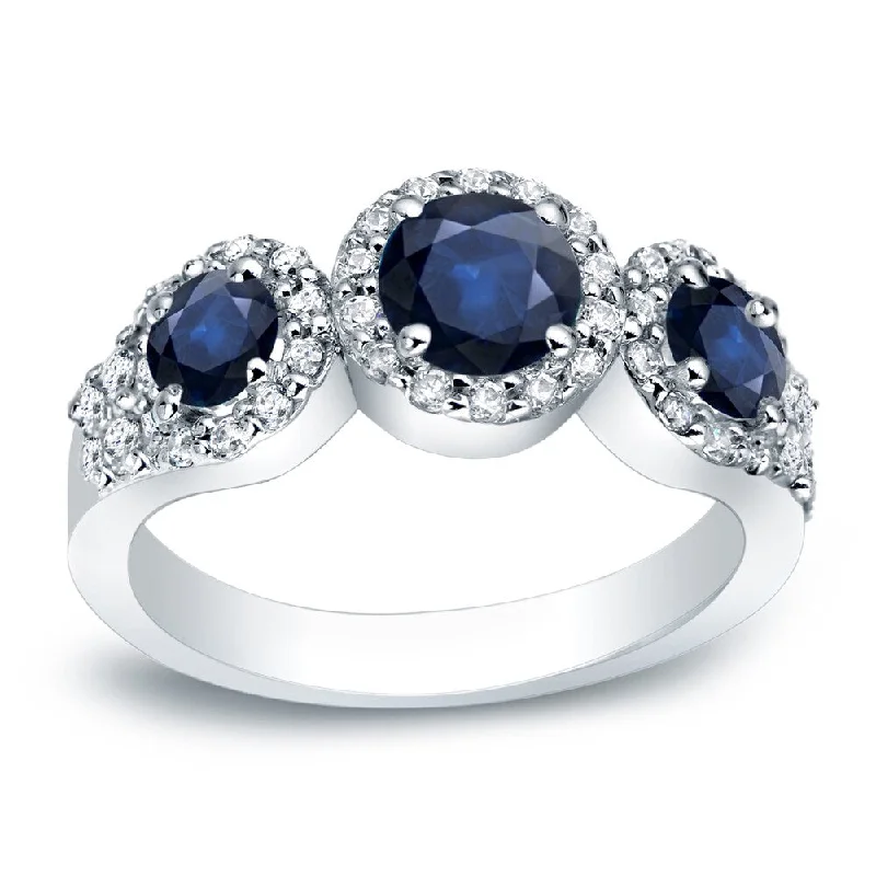 Auriya Platinum 4/5ct Blue Sapphire and 2/5ctw 3 Stone Diamond Engagement Ring (G-H, I1-I2)