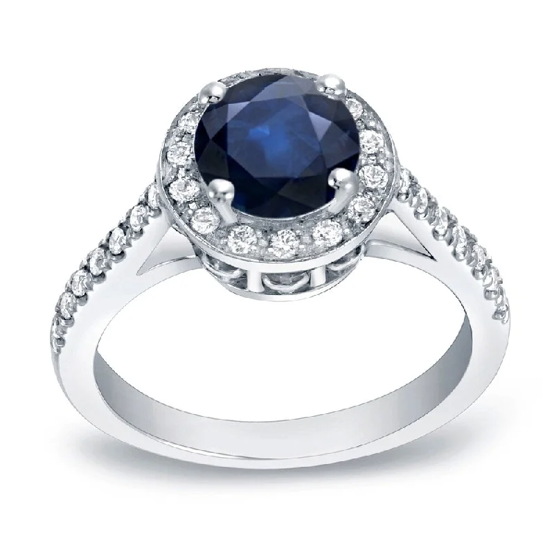 Auriya Round 1 1/4ct Blue Sapphire and 1/3ctw Halo Diamond Engagement Ring 14K Gold