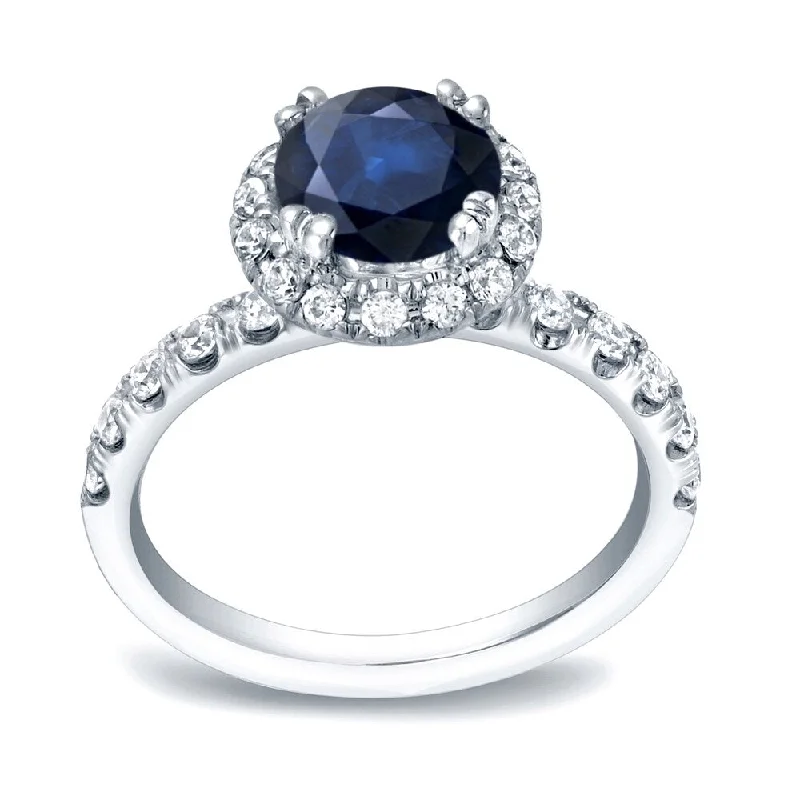 Auriya Round 3/4ct Sapphire and 7/8ctw Halo Diamond Engagement Ring 14K Gold